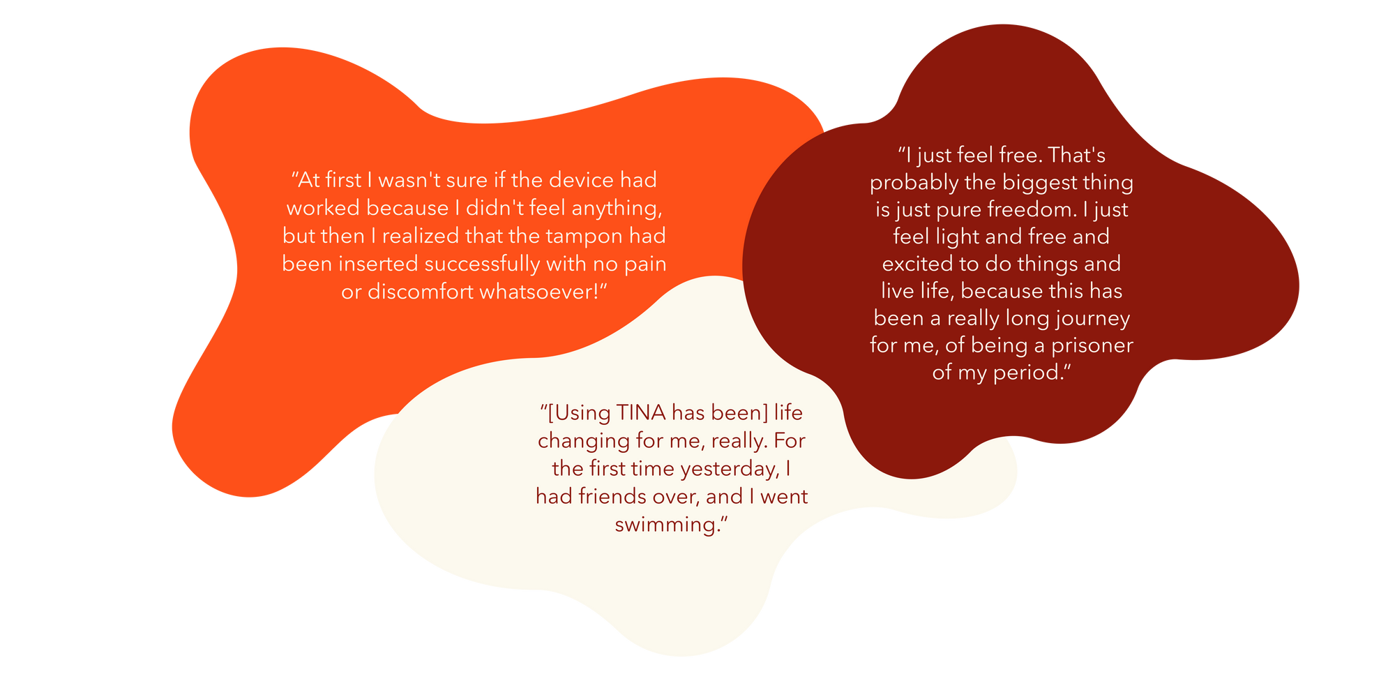 Tina user quotes in wavy shapes stacked on top of each other.